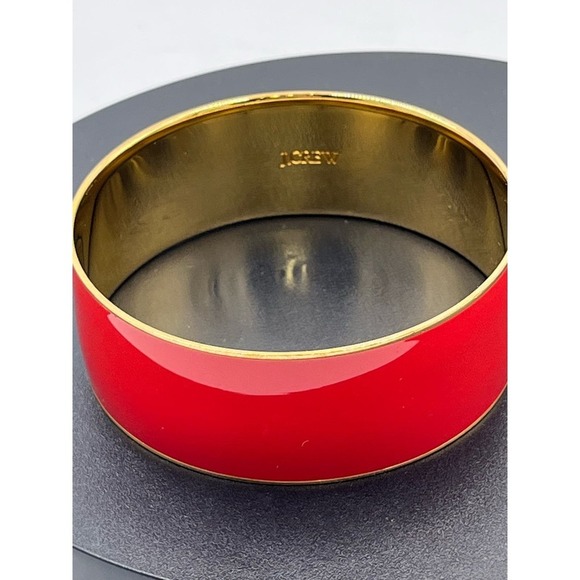 J. Crew Wide 1" Bright Red Gold Tone Edges Bangle Bracelet - Picture 6 of 7